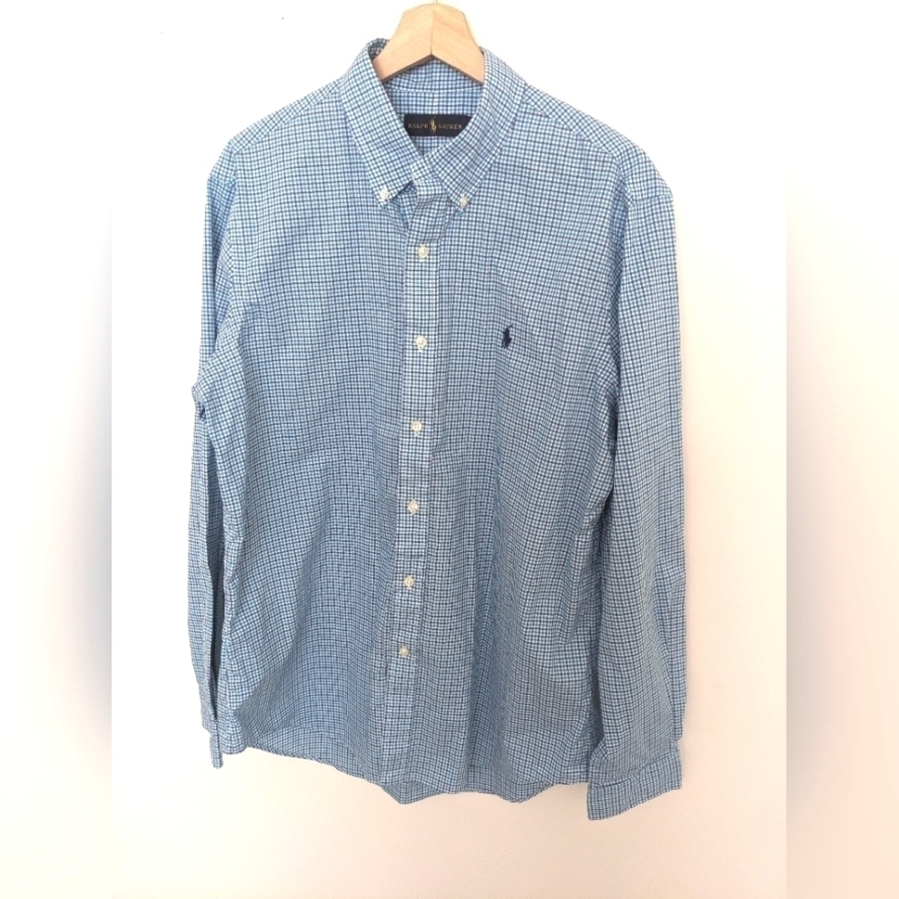 Ralph Lauren Men's blue and purple plaid cotton button down | size L - Picture 1 of 8